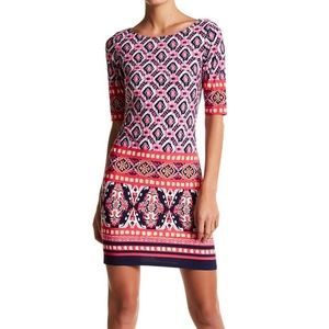 Eliza J Elbow Sleeve Printed Knit Sheath Dress